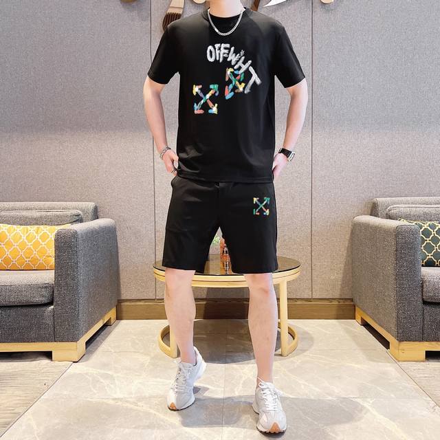 直 品牌 Off 2025新款男士短袖短裤套装！官网同步销售！市面高端版本！手感细腻柔软！让你穿着更加舒适！立体裁剪版型超赞！尺码:M-5Xl 下单请报身高体重