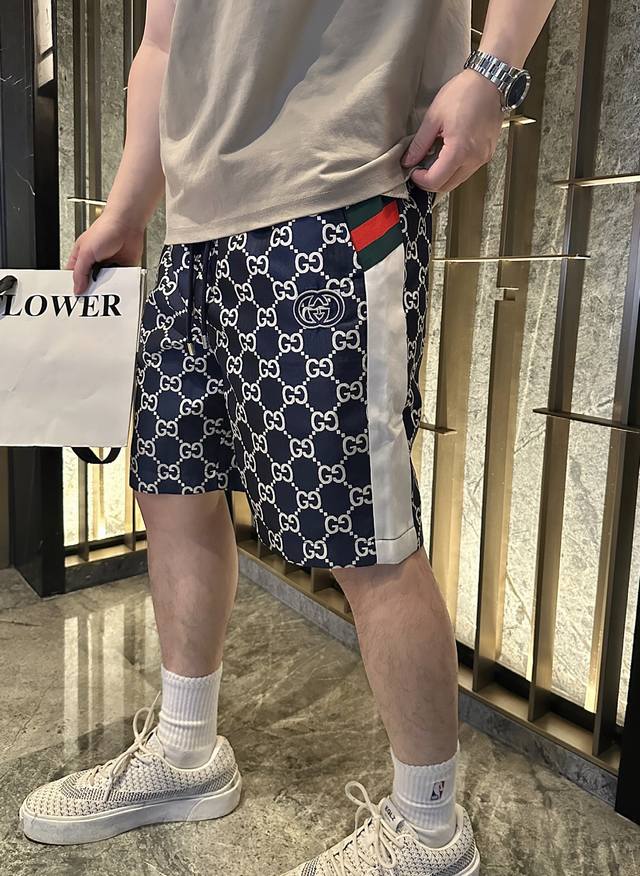 Gu25Ss春夏新款科技纤维混纺抽绳短裤，男女同款经典Gg提花时尚休闲短裤五分裤！贸易公司渠道稀出，同步官网发售！G家时尚标杆，经典不过时的潮流单品，男女同款！