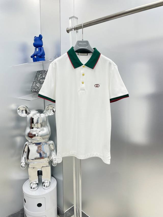 Gu*古 2025Ss夏季新款Gg刺绣翻领Polo衫短袖 M 经典商务 高端男装的天花板级别的商务男款！ 简约时尚大气不失优雅，单穿内搭体面过人，品质控 细节控