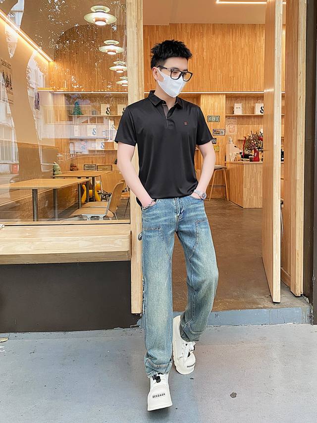 爱马仕 春夏新款Polo 码数：M-3Xl 颜色：黑 橙色
