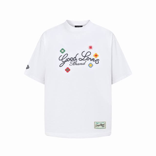 Goodbrand 2025Ssgoodloves小花立体刺绣标语轻奢时尚高级感短袖T恤 颜色:黑色 白色 尺码:S-Xl