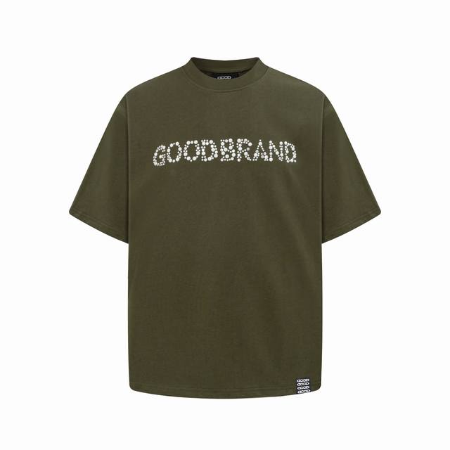 Goodbrand 2025Ss 珠片标语Basic时尚高级感短袖T恤 男女同款 颜色:黑色 绿色 尺码:S-Xl