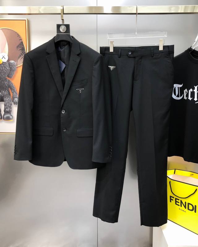 整套 上衣 西裤 P*Ada 普拉哒 早春新款原单男士商务休闲西装套装 西服外套西裤 可拆开售卖官网同步售卖 高端定制 时尚百搭 爆款三角Logo标设计 采用原