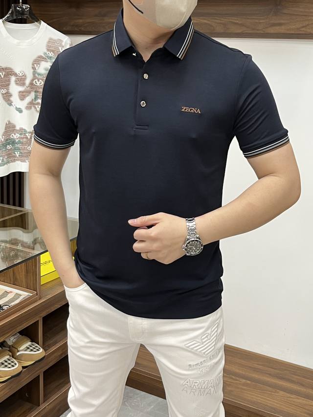 Zegna 杰尼亚-2540Ss夏季新款 专柜时尚大爆款翻领T恤，休闲时尚外穿 内搭必备款，舒适好看上身可见 定制进口高端丝光面料，手感细腻丝滑有质感，上身舒适