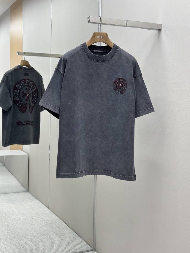 高版本克罗心Chrome Hearts 2025春夏新款短袖T恤，面料 26支双纱+重工扎染做旧320克纯棉 顶级版本 男女同款 尺码 S M L Xl