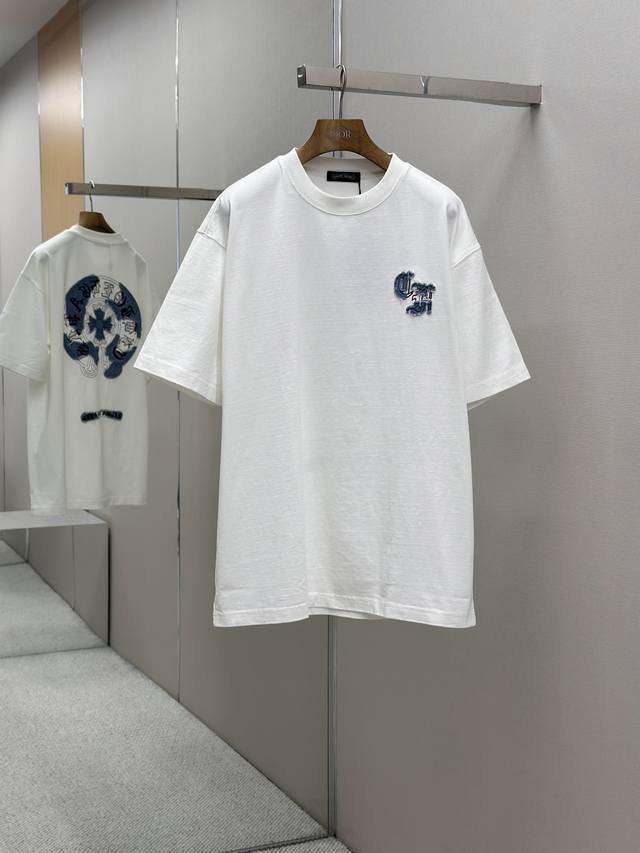 高版本克罗心Chrome Hearts 2025春夏新款短袖T恤，面料 26支双纱+重工碧纹染320克 顶级版本 男女同款 尺码 S M L Xl