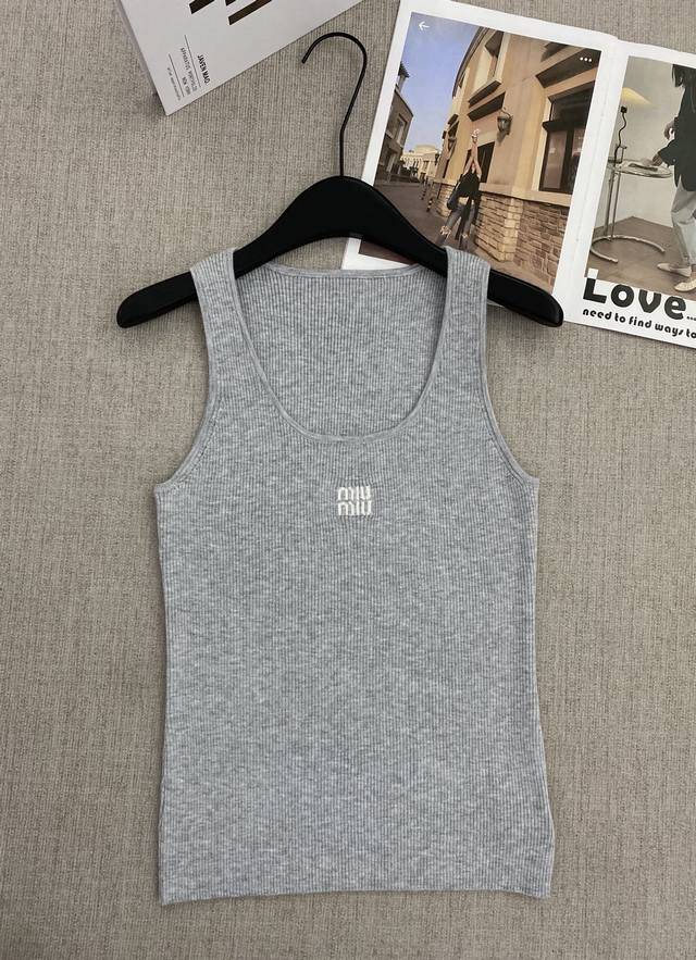 顶级原单配包装Mi*Mi* 25428 夏季新品灰色罗纹字母提花Logo背心 Sml