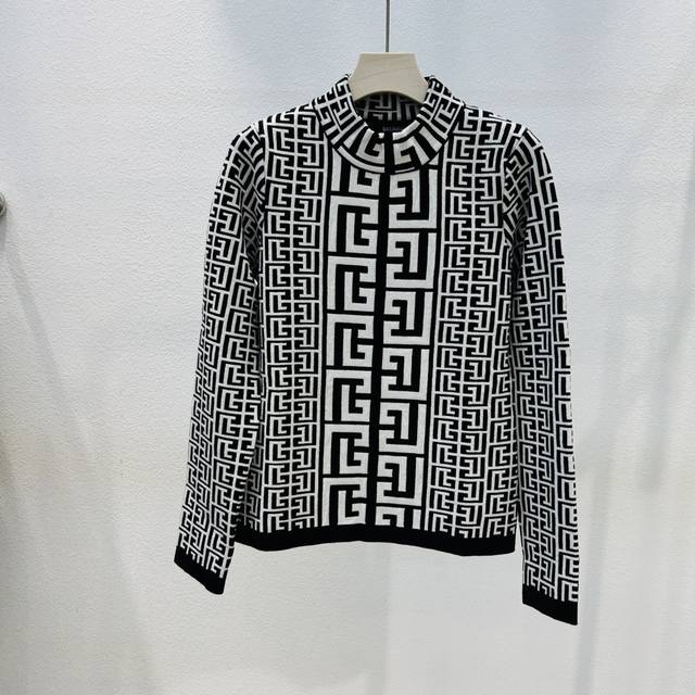 Balmain 巴尔曼 早秋新品立领交织字母双色提花针织上衣Sml现货供应