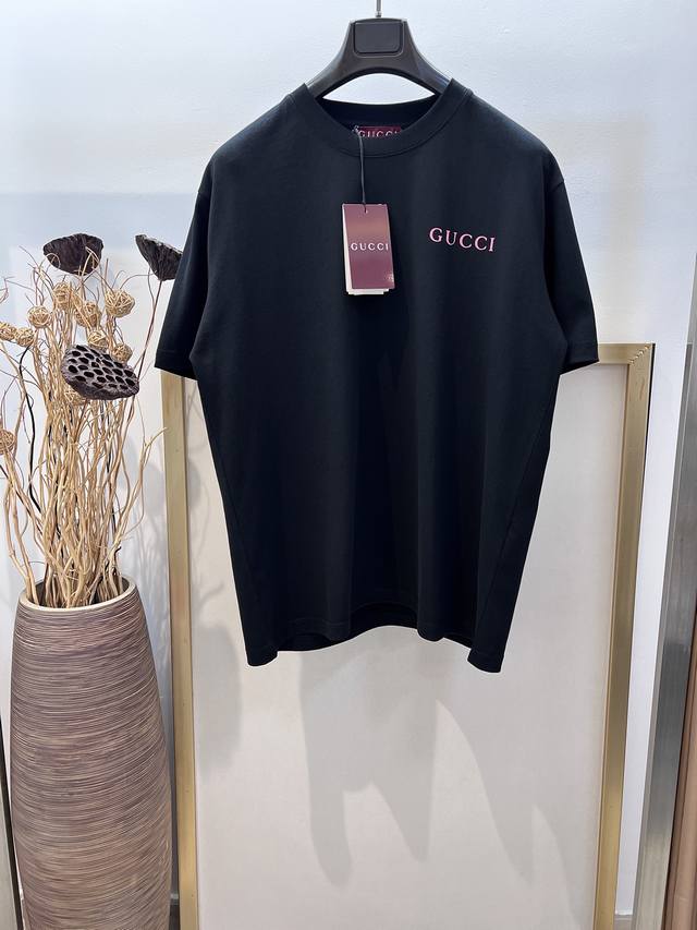 Size：S M L Xl 白色 黑色两色 男女同款19771217000081 G家G*Cci 古驰 2025Fw春夏水洗炒色品牌印花短袖T恤 重磅棉质 Os