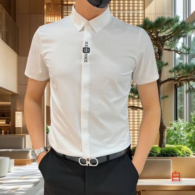 Hermes爱马士 2025春夏款专柜最新款短袖衬衣休闲短袖衬衫 高端订制 设计前卫！重工艺设计 高端订制冰氧桑蚕丝无缝面料.手感柔软.穿着舒适.专柜级别精致车