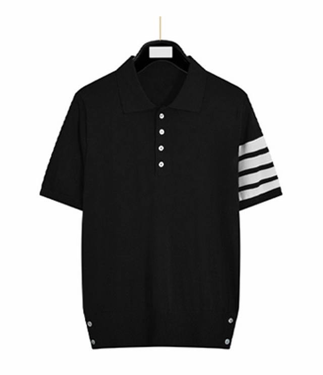 Thom Browne 独家色系 Tb针织羊毛混纺冰丝手感Polo衫半袖四条杠条纹夏季经典款 毛料高支薄款透气舒适高柔软度 袖口下摆纹路清晰 高清还原细节 采用