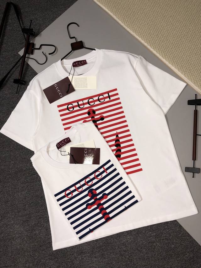 Gucci 25S夏款 颜色 白红 尺码 S M L Xl 前印花 280G精梳紧密棉 高品质 男女同款
