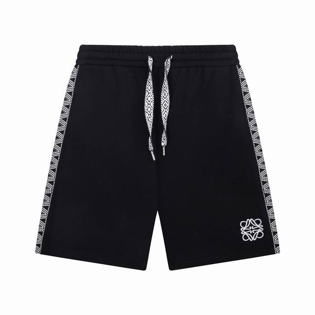 Loewe 罗意威 2025新款 男女日常通勤穿搭必备 织带拼接 休闲短裤 定制380克毛圈面料 进口田岛机刺绣工艺 定制抽绳 腰标吊牌洗水唛三标齐全 颜色：黑