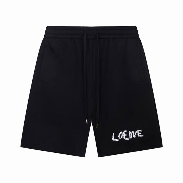 Loewe 罗意威 2025新款 男女日常通勤穿搭必备 织带拼接 休闲短裤 定制380克毛圈面料 进口机刺绣工艺 定制皮章 腰标吊牌洗水唛三标齐全 颜色：黑色