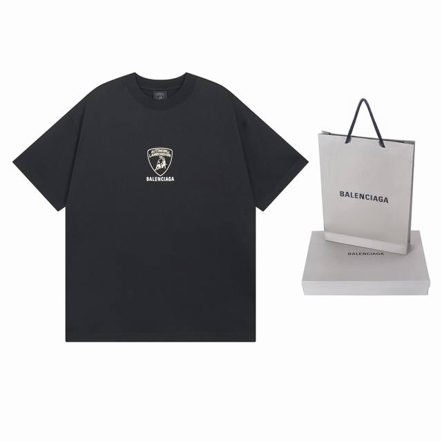 实拍图 顶级版本.官网品质 Balenci*Ga 巴黎联名兰博基尼Lamborghini前后面 图案Logo印花短袖T恤# Ss25最新款。第一时间研发，巨别市