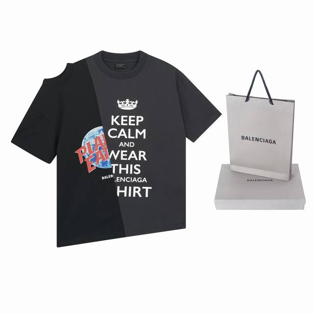 实拍图 顶级版本.官网品质 Balenci*Ga 巴黎.Ss25最新字母Logo 印花拼接露肩短袖T恤.砖柜同步.第一时间正品研制，欢印对比！面料采用巴黎Zp定