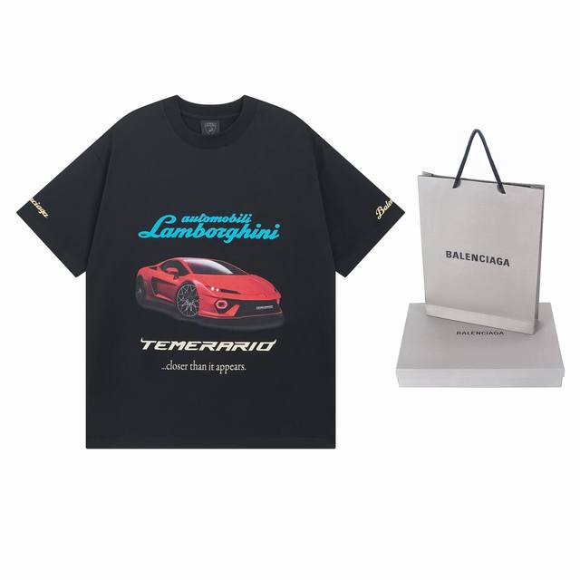 实拍图 顶级版本.官网品质 Balenci*Ga 巴黎联名兰博基尼Lamborghini前后面 左右袖直喷印花短袖T恤# Ss25最新款。第一时间研发，巨别市场