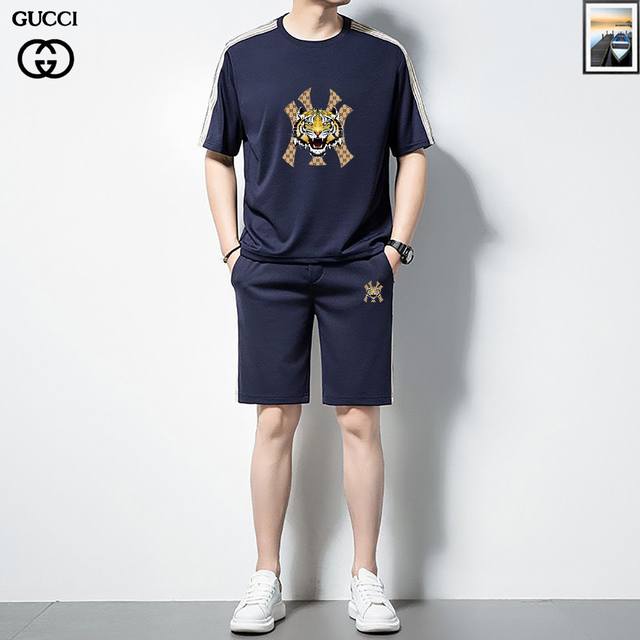 古奇 2025春季新款套装春夏最新款，时尚休闲短裤套装，高级工艺，原单狠货，简约舒适，版型不挑人，采用进口原版面料，舒适度极佳，档次极高，独特设计，上身时尚帅气