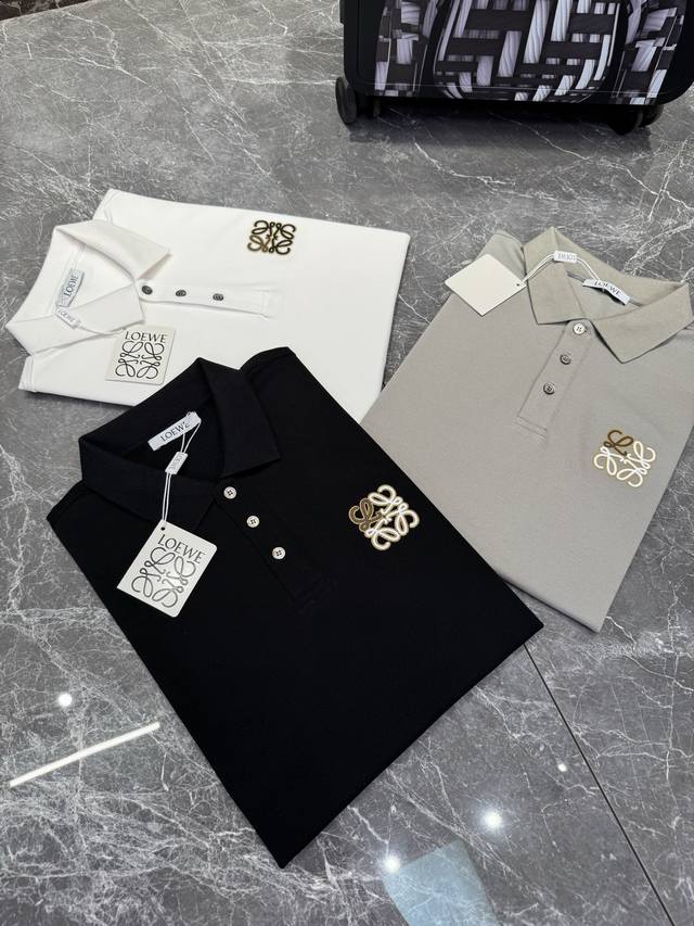 Loewe 25Ss春夏新款网眼珠地棉布翻领短Tee，男士经典标识刺绣商务休闲短袖Polo衫！贸易公司渠道稀出，同步官网发售！全新一季高端重磅级臻品，属于明星级