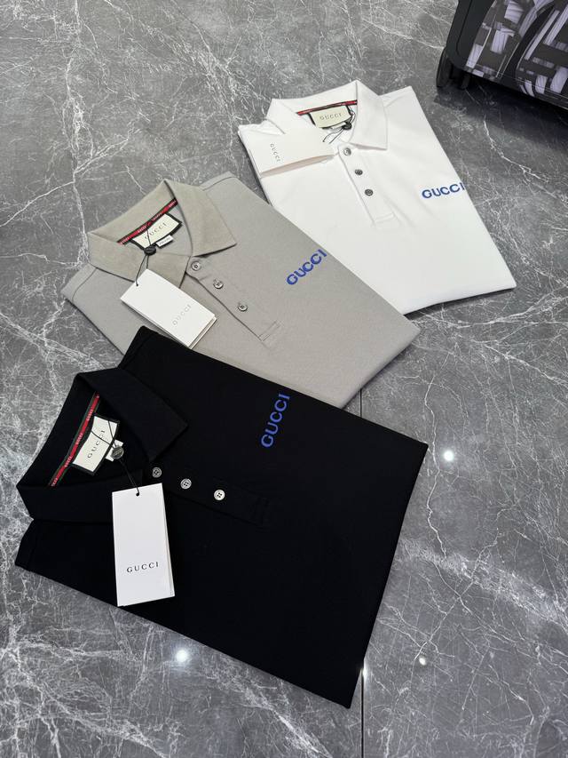 Gucci 25Ss春夏新款网眼珠地棉布翻领短Tee，男士经典标识刺绣商务休闲短袖Polo衫！贸易公司渠道稀出，同步官网发售！全新一季高端重磅级臻品，属于明星级