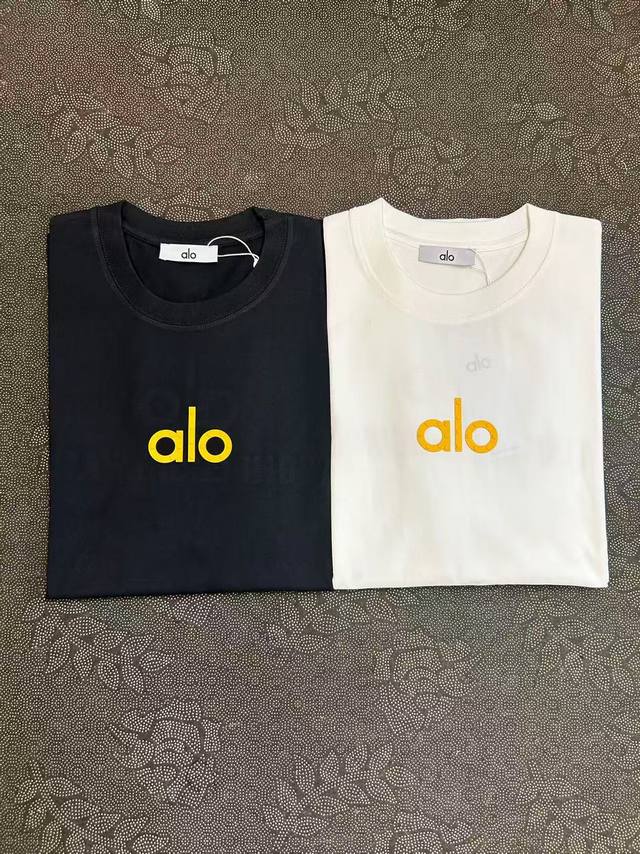 Al05# 美国洛杉矶Alo25Ss 新款积木款压胶 袖口定制布标宽松圆领短袖T恤 采用32支280克双纱重磅纯棉面料 耐洗耐穿不易变形！！ 颜色：黑黄积木 白