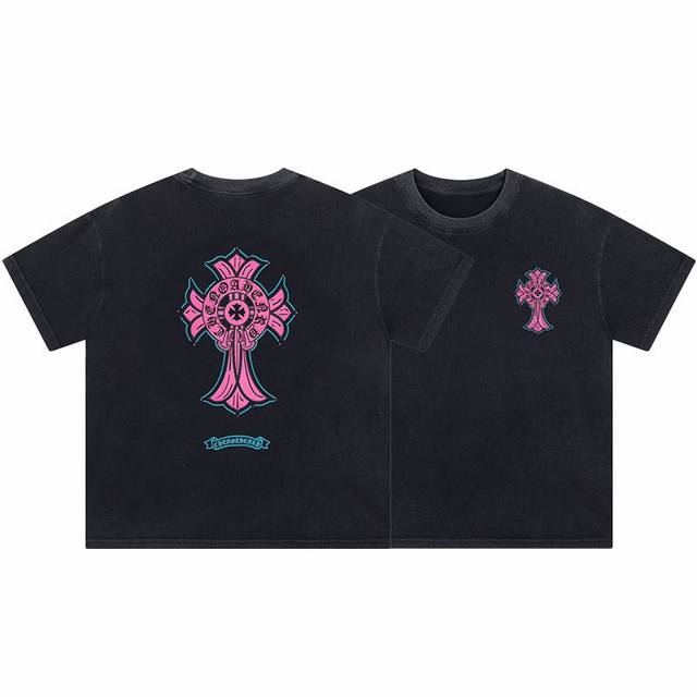 新款短袖 6771 Chrome Hearts｜克罗心25Ss夏季新款高街风十字架印花情侣短袖重工水洗炒花做旧短袖T恤 面料：定织定染280克精棉双纱面料 工艺
