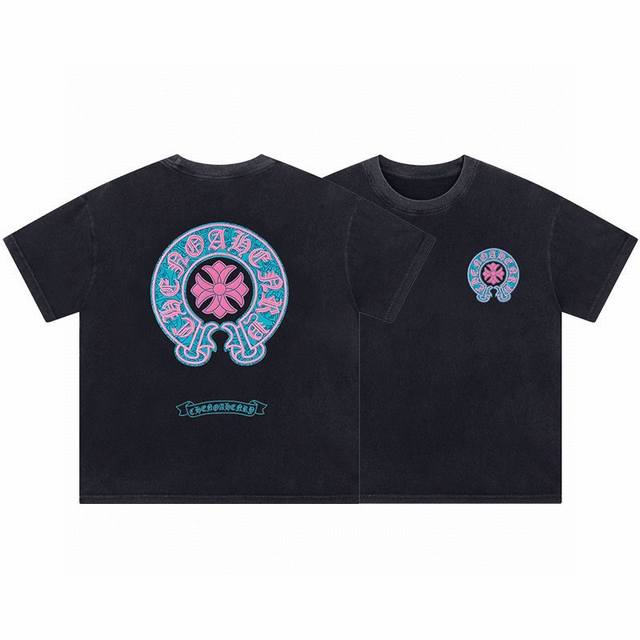 新款短袖 6699 Chrome Hearts｜克罗心25Ss夏季新款高街风十字架印花情侣短袖重工水洗炒花做旧短袖T恤 面料：定织定染280克精棉双纱面料 工艺