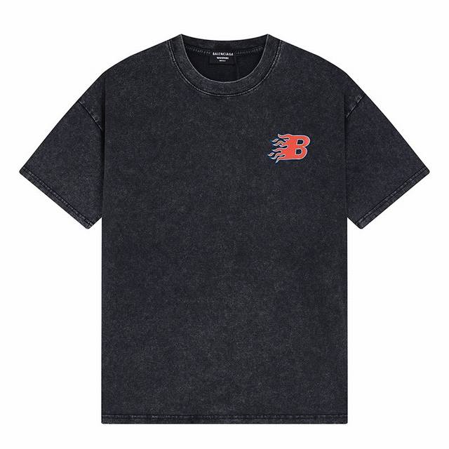 新款短袖 6631 Balenciaga巴黎世家B字火焰印花洗水做旧短袖 宽松版型 采用300克洗水精梳棉 从面料到辅料全部三标齐全跟足Zp 进口松井公司浆料印