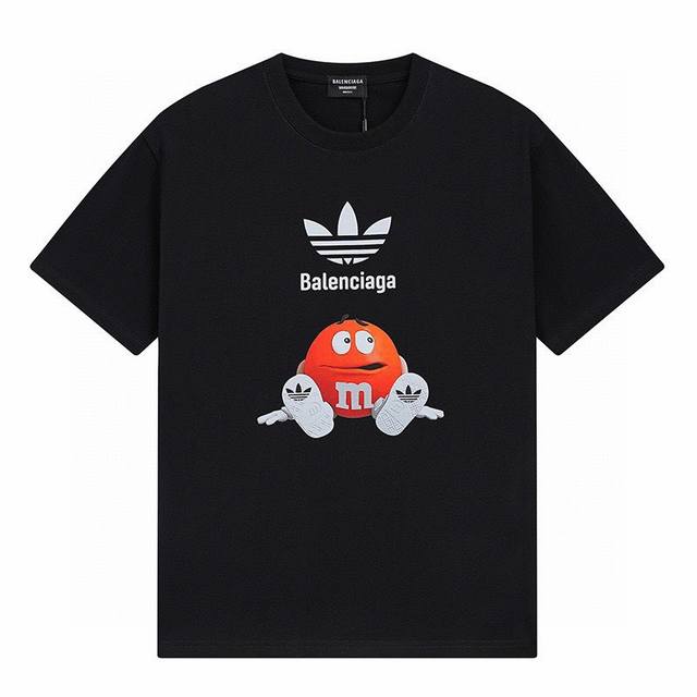 新款短袖 6637 Balenciaga 阿迪巧克力豆联名巴黎世家 Logo标识印花 精致升级。短袖T恤 原版面料 官方同款 定制300克同缸染面料 手感非常舒