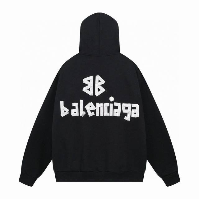 新款 L116 毛圈 加绒78 Balenciaga巴黎世家胶带印花限定连帽卫衣 男女同款某宝爆款 印花：印花材料采用安全环保无毒婴儿认证的材料；印花轮廓清晰干
