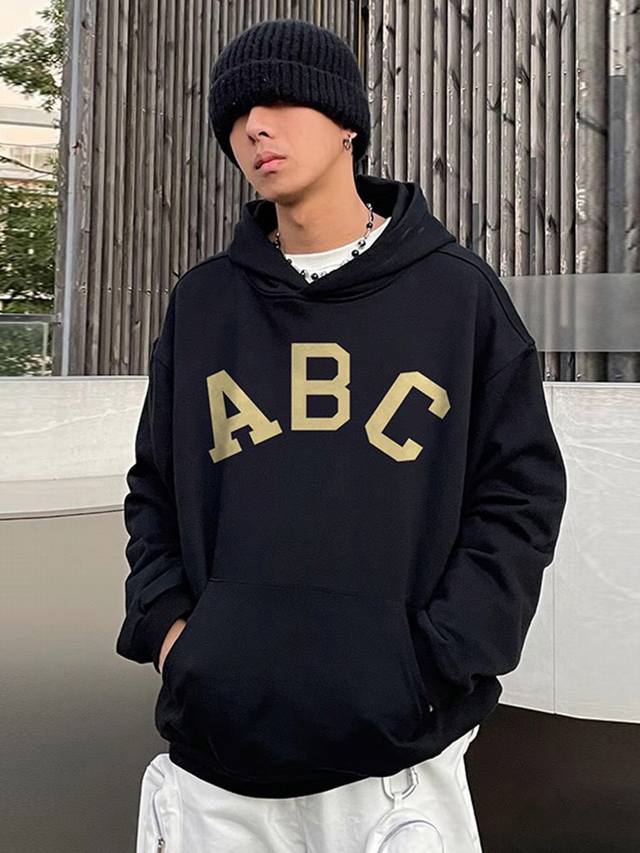 新款卫衣L61 正确Fear Of God Fog第七季主线Abc印花连帽卫衣重380克重纯棉大卫衣配不变形螺纹纯棉面料街潮流帽衫男女通用 颜色：黑色 白色 码