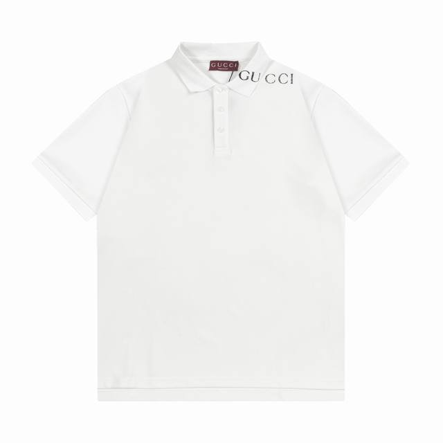 Gucci 古驰 2025新款 康丽数码直喷字母Logo 男女同款 休闲Polo衫 定制珠地面料 领标吊牌主唛三标齐全 颜色：白色 尺码：S M L Xl Xx