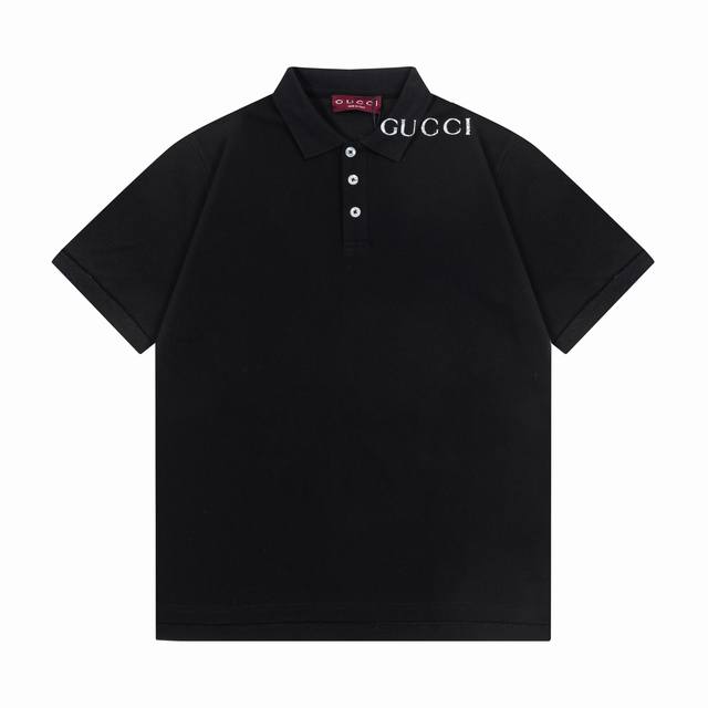 Gucci 古驰 2025新款 康丽数码直喷字母Logo 男女同款 休闲Polo衫 定制珠地面料 领标吊牌主唛三标齐全 颜色：黑色 尺码：S M L Xl Xx