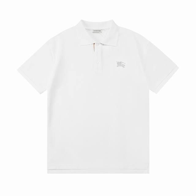 Burberry 巴宝莉 2025新款 刺绣战马Logo 男女同款 休闲Polo衫 定制珠地面料 进口田岛机刺绣工艺 领标吊牌主唛三标齐全 颜色：白色 尺码：S