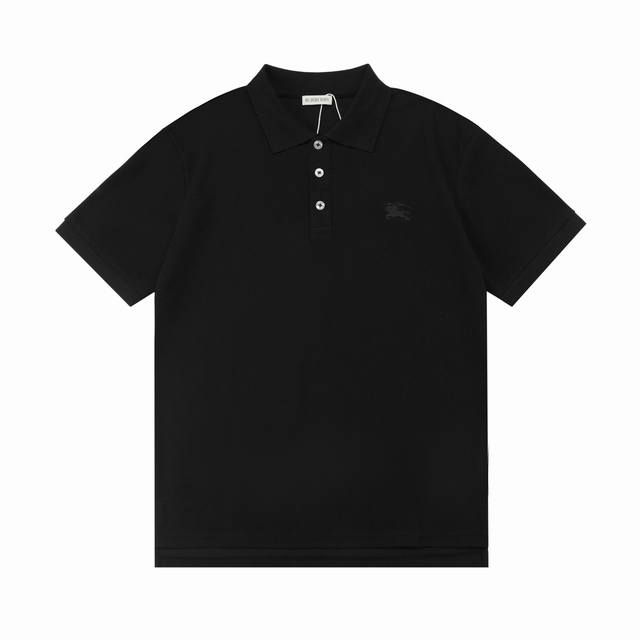 Burberry 巴宝莉 2025新款 刺绣战马Logo 男女同款 休闲Polo衫 定制珠地面料 进口田岛机刺绣工艺 领标吊牌主唛三标齐全 颜色：黑色 尺码：S