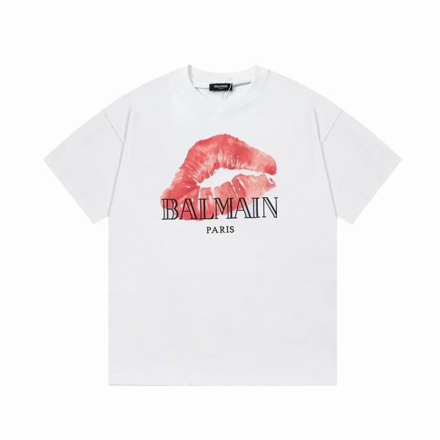 Balmain 巴尔曼 红唇香吻字母印花 大Logo标识精致升级，灵感源自八十年代复古 原版面料 官方同款 短袖T恤 定制260克同缸染面料 手感非常舒服 春夏