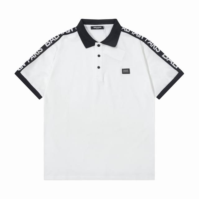 Balmain 巴尔曼 翻领Polo衫 五金铁牌字母Logo徽章织带手袖拼接 官方同步 商务首选 时尚个性 百搭潮流 纯原品质 原版面料 吊牌 领标 水洗麦 三