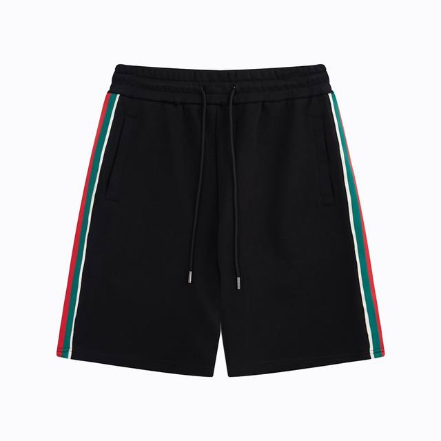 Gucci 古驰 字母 双G刺绣 Logo标识 侧边织带 五分裤、高品质牛肚面料、特别手感、超级质感 舒适柔软透气 休闲宽松版型 潮流男女同款 短裤 颜色：黑色