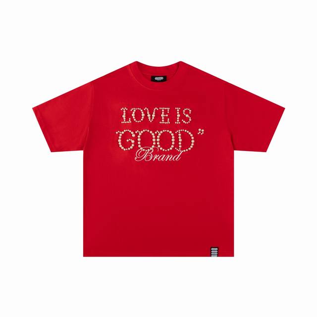 Goodbrand 简约珍珠标语圆领短袖 24春夏T恤 320克纯棉双纱男女同款 颜色：黑色 码数：S M L Xl