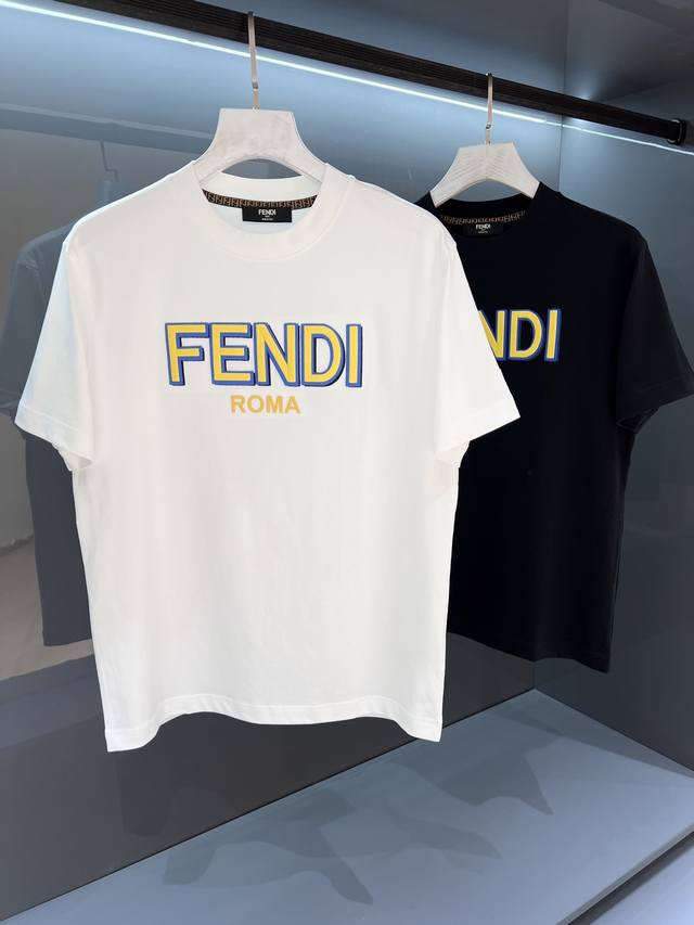新品 Fd全新时装变革盛宴.2025Ss夏季Fe*Di 字母刺绣Logo标识男士圆领短袖T恤 奢华耐看充满活力气息.体验视觉和触觉最新气息...单穿内搭都是极品