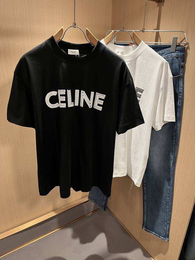 Celin*瑟琳 2025春夏新款时尚休闲圆领短袖T恤，经典男女同款情侣短袖T恤衫！贸易公司渠道稀出，同步官网发售！25年早春时尚新款推荐，越来越向年轻新势力迸
