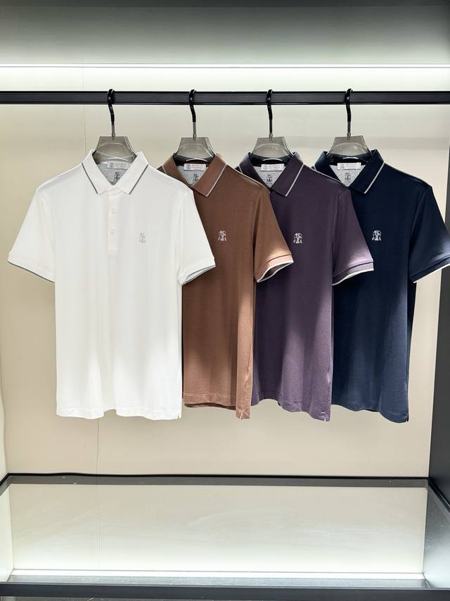 布鲁提， 2025春夏新品，专柜同步有售，简约时尚休闲Polo短袖，原版进口面料，舒适透气，顶级刺绣工艺字母图案装饰Logo，档次极高，独特设计，上身时尚帅气！