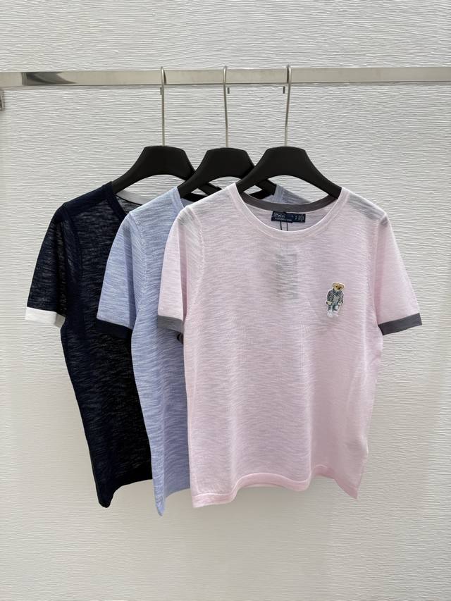 顶级原单Po家 32680 夏季新款 小熊针织短袖 颜色：粉色 蓝色 宝蓝色 尺码：36.38.40