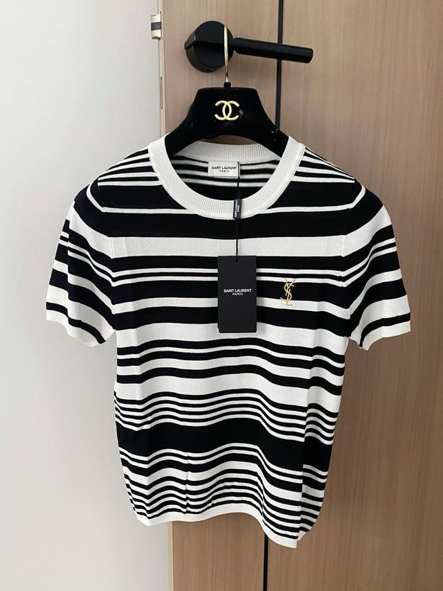 顶级原单配包装 068新款 二色条纹撞色短袖 高級時尚精品 精美刺绣高级点缀 上市显瘦舒适 色碼