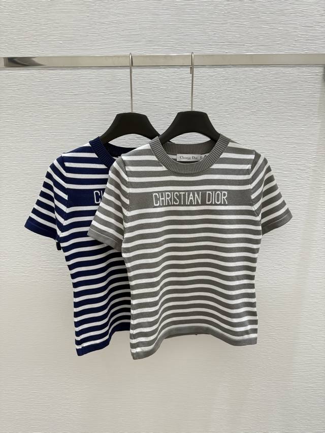 顶级原单配包装D家32680 夏季新款 条纹针织短袖 颜色：灰色 蓝色 尺码：36.38.40