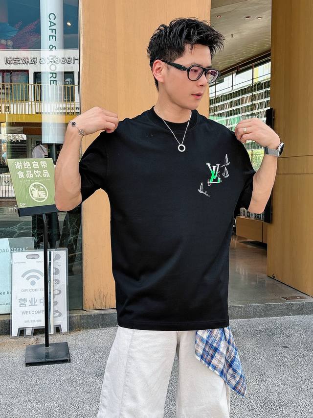 Lv 手绘上新25 Ss 新疆长绒棉 上身舒适亲肤 纯棉质感 经典百搭 黑白 码数M-3Xl