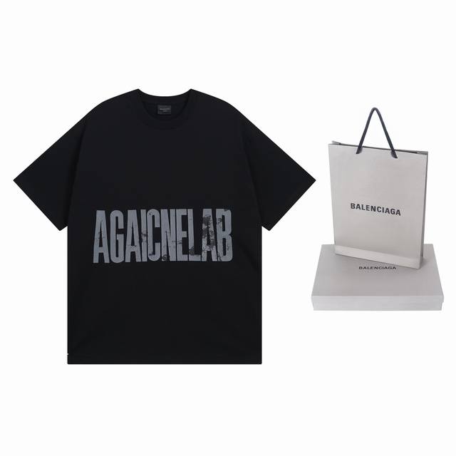 实拍图 顶级版本.官网品质 Balenci*Ga 巴黎.Ss24最新款，巴黎反字母艺术破坏裂纹印花短袖T恤.砖柜同步.第一时间正品研制，欢印对比！面料采用巴黎Z