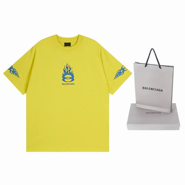 细节图 顶级版本.官网品质 Balenci*Ga 巴黎#. #双环#火焰直喷印花水洗做旧短袖T恤 新款.第一时间正品研制，巨别市场通货。欢印对比！面料采用巴黎Z