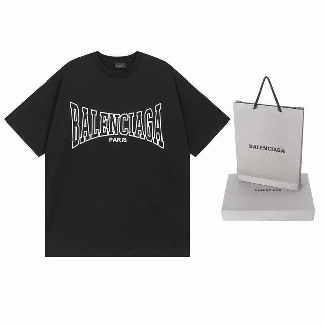 实拍图 顶级版本.官网品质 Balenci*Ga 巴黎.Ss25最新款，经典Logo艺术龟裂印花短袖T恤.砖柜同步.第一时间正品研制，欢印对比！面料采用巴黎Zp