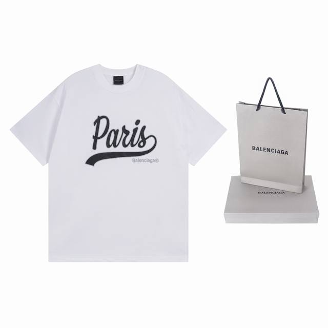 实拍图 顶级版本.官网品质 Balenci*Ga 巴黎.Ss24最新款，正面Enjoy Paris 艺术印花短袖T恤.砖柜同步.第一时间正品研制，欢印对比！面料